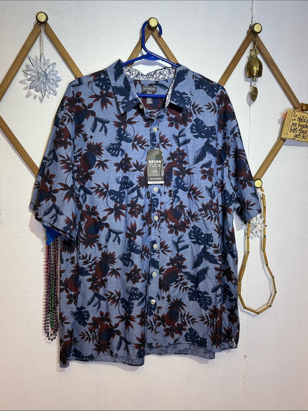Van Heusen Light Blue Short-Sleeve Button-Down with Navy and Brown Floral